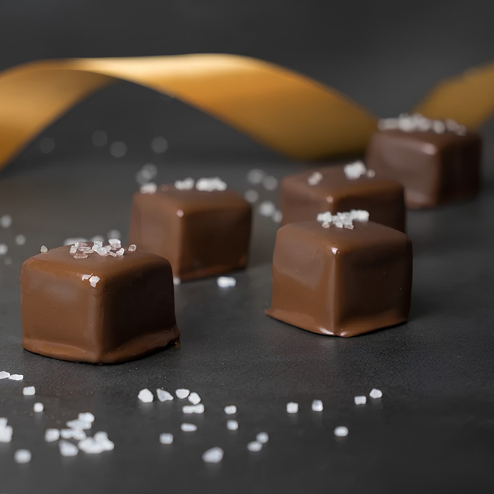 Caramels Dipped in Dark Chocolate with Sea Salt Sprinkles