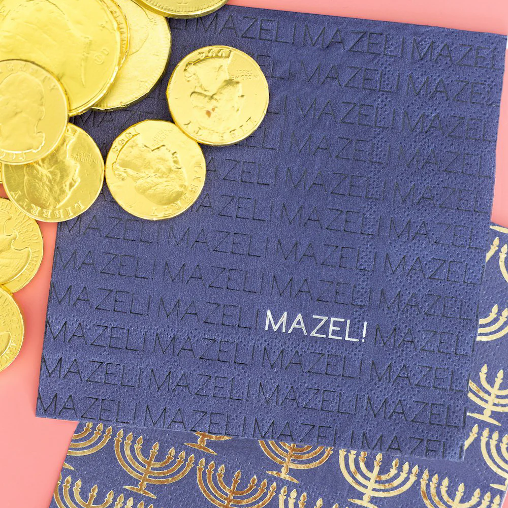 Navy "Mazel" Cocktail Napkins - 20 Pk.