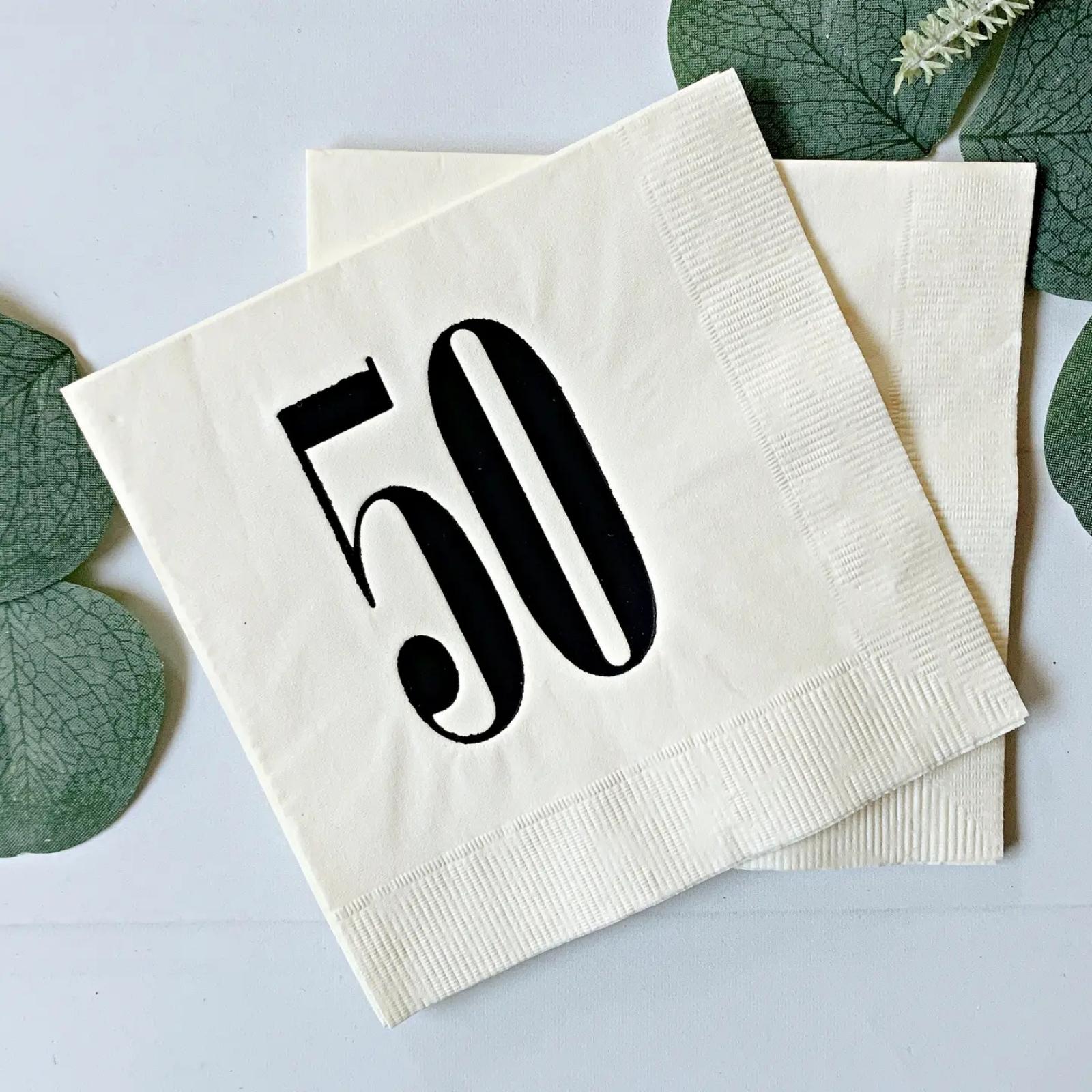 50 Cream & Black Napkins
