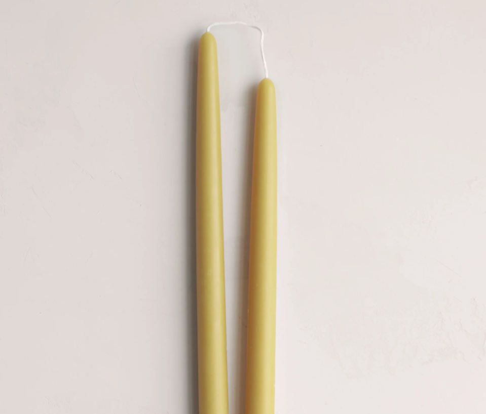 Beeswax Pair of 12" Taper Candles Olive