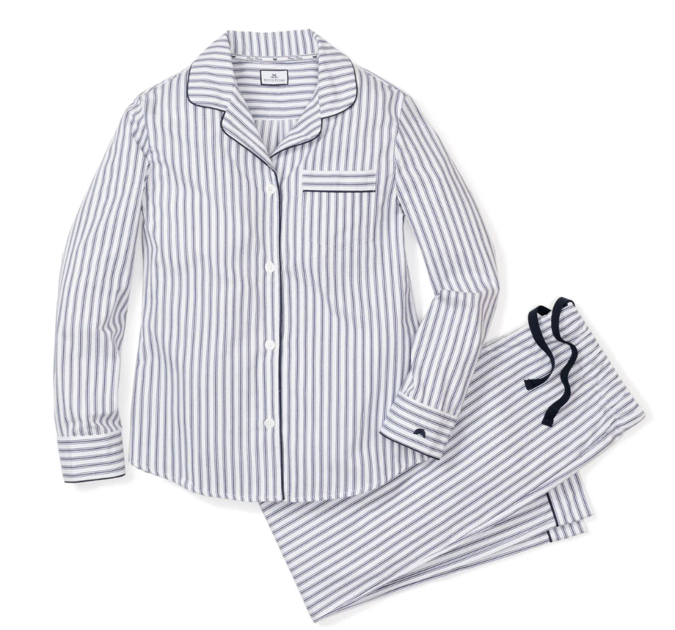 Women's Navy French Ticking Pajama Set