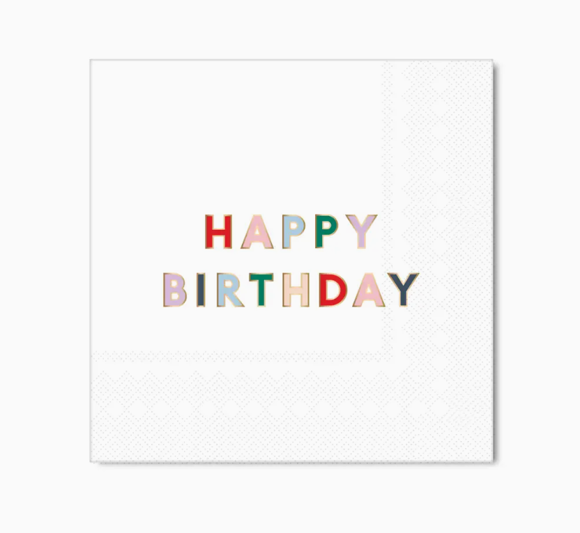 Blanc White Signature Happy Birthday Cocktail Napkins