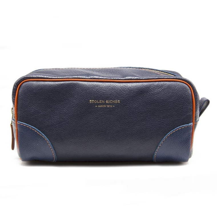 Blue Leather Dopp Bag