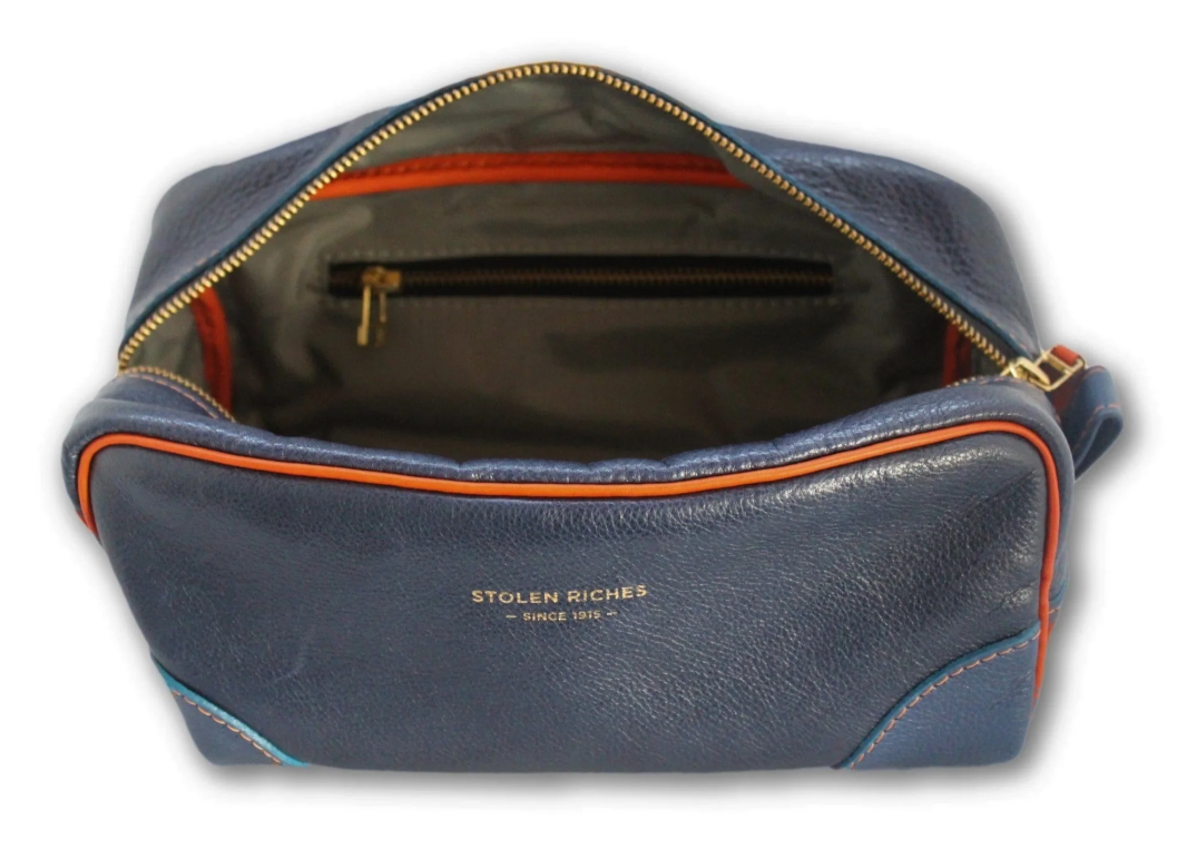 Blue Leather Dopp Bag