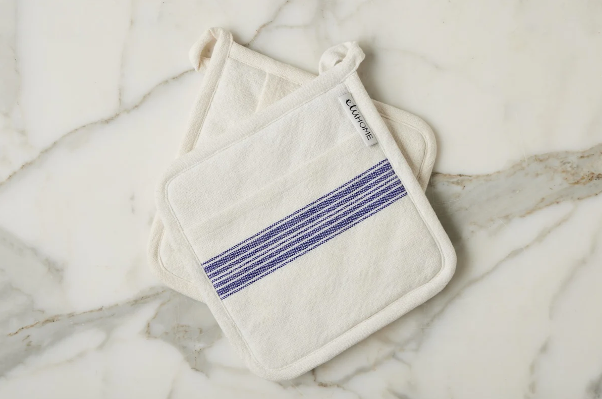 Pot Holder Blue Stripe S/2