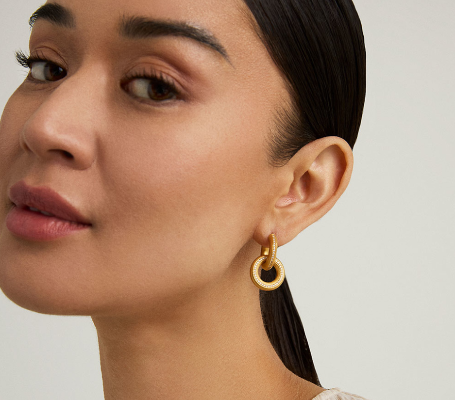 Petite Pave Drop Hoop Earrings - Gold/White Topaz