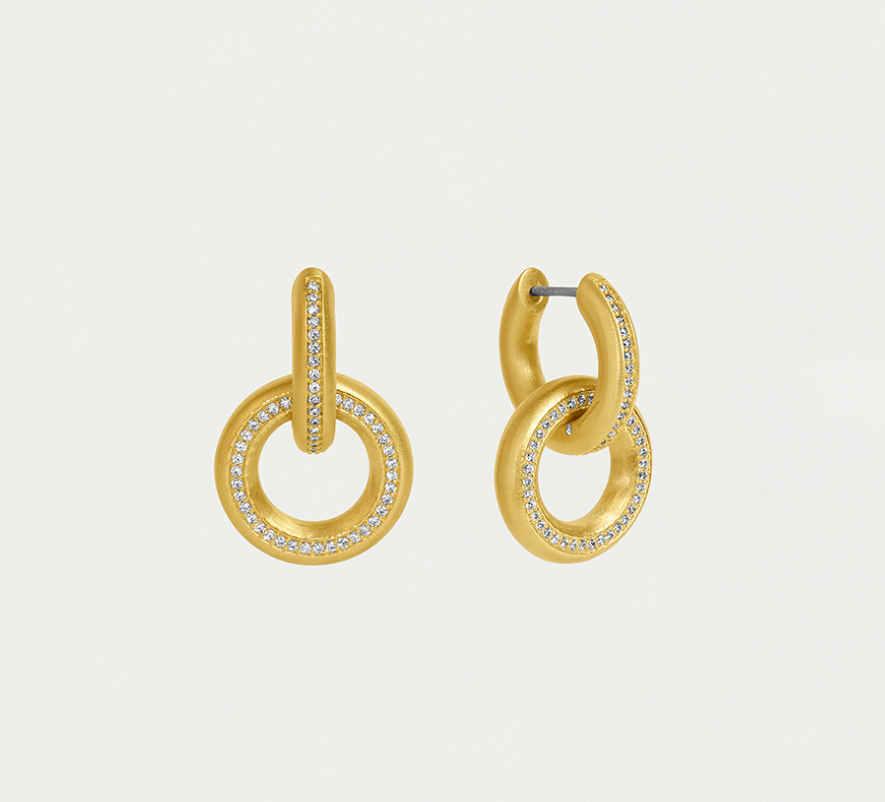 Petite Pave Drop Hoop Earrings - Gold/White Topaz