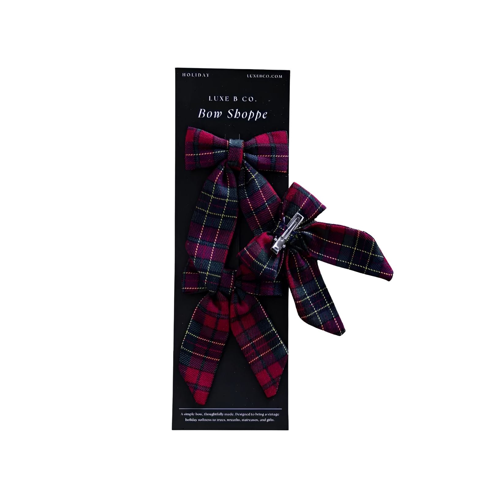 Mini Fabric Bows with Clips Set of 3 - Red Plaid