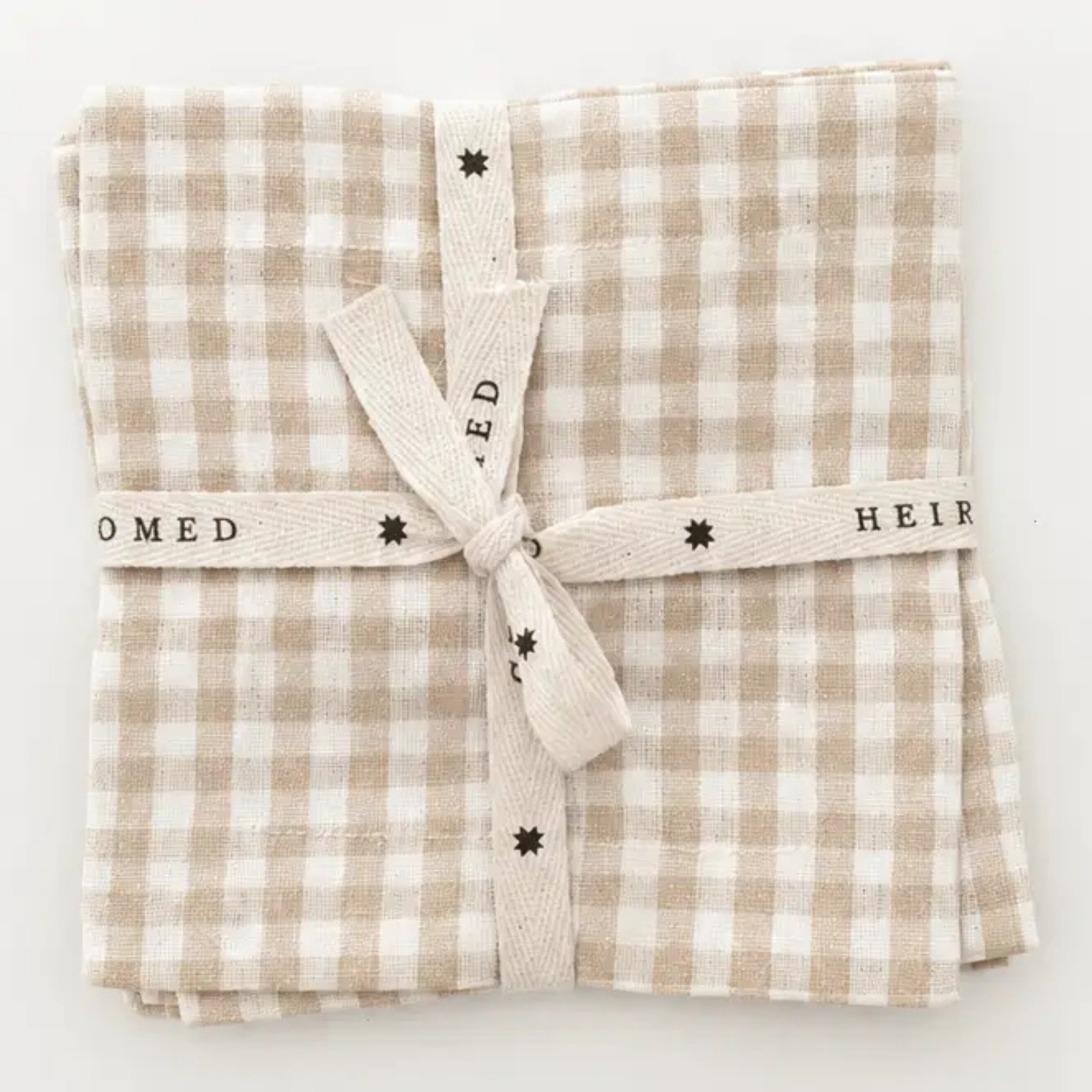 Cocktail Napkin Set Linen - Oatmeal Gingham Set of 4