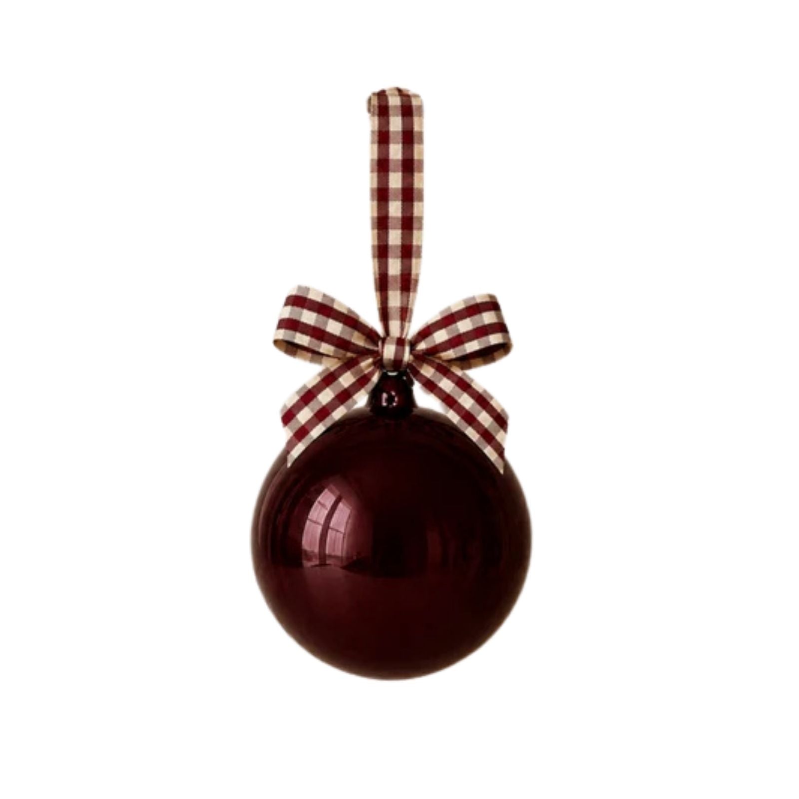 Glass Ornament Merlot and Plaid Ribbon