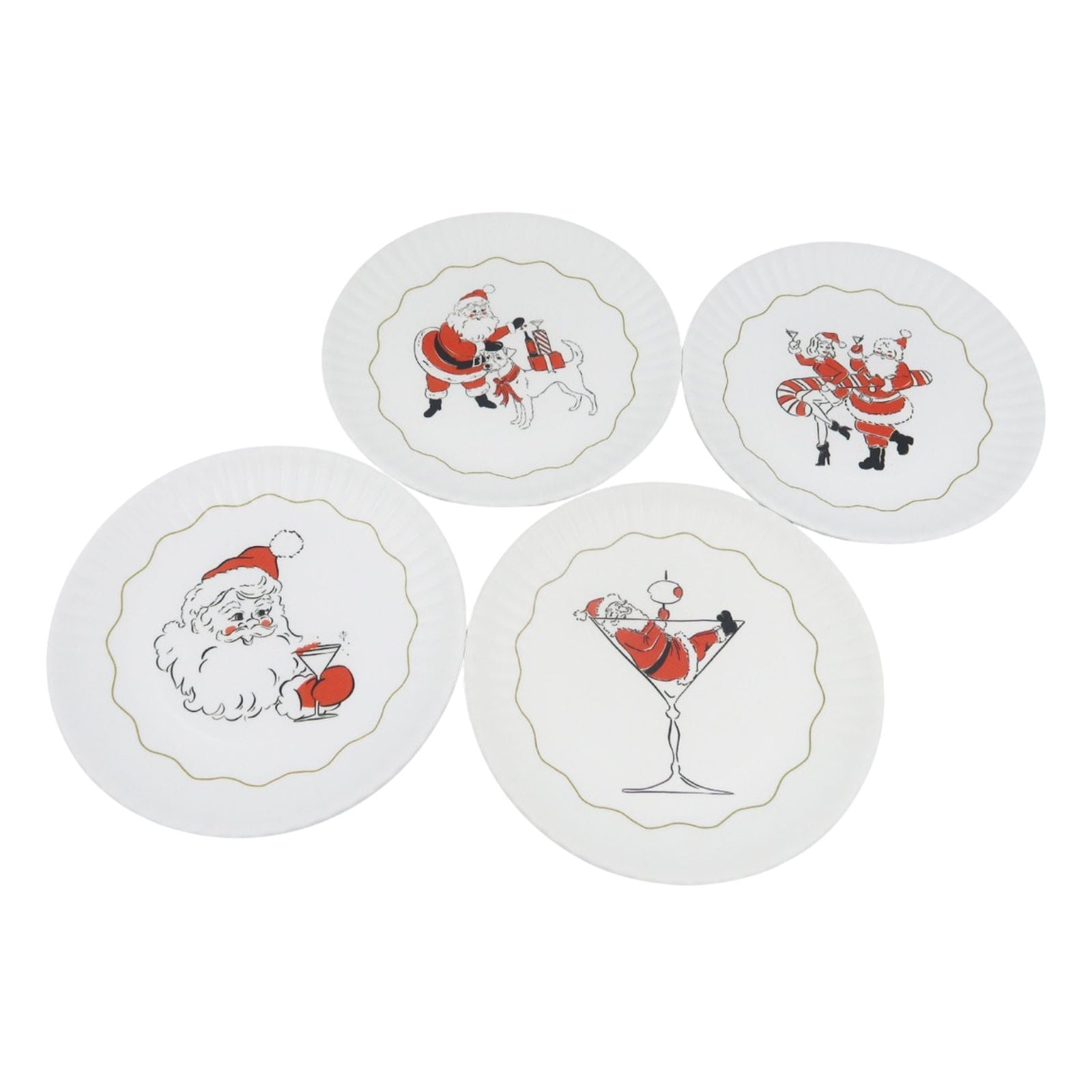 Holiday Cheers Scalloped Plate - Set of 4 Assorted