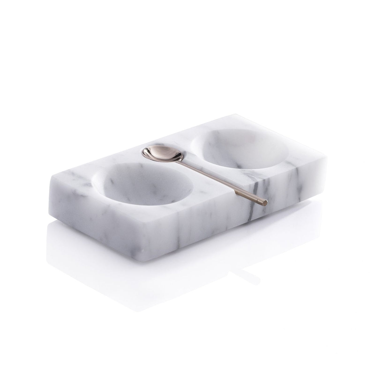 Marble Dual Salt & Pepper Dish with Spoon - White
