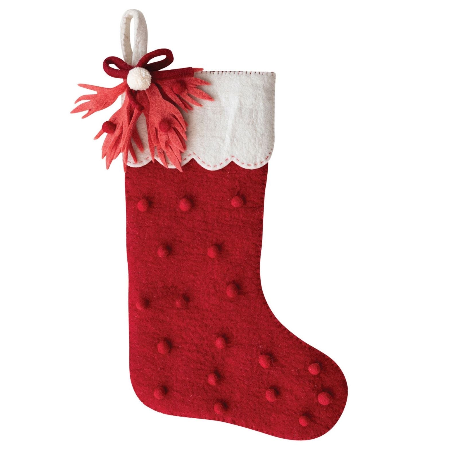 Wool Felt Stocking with Bow & Leaves