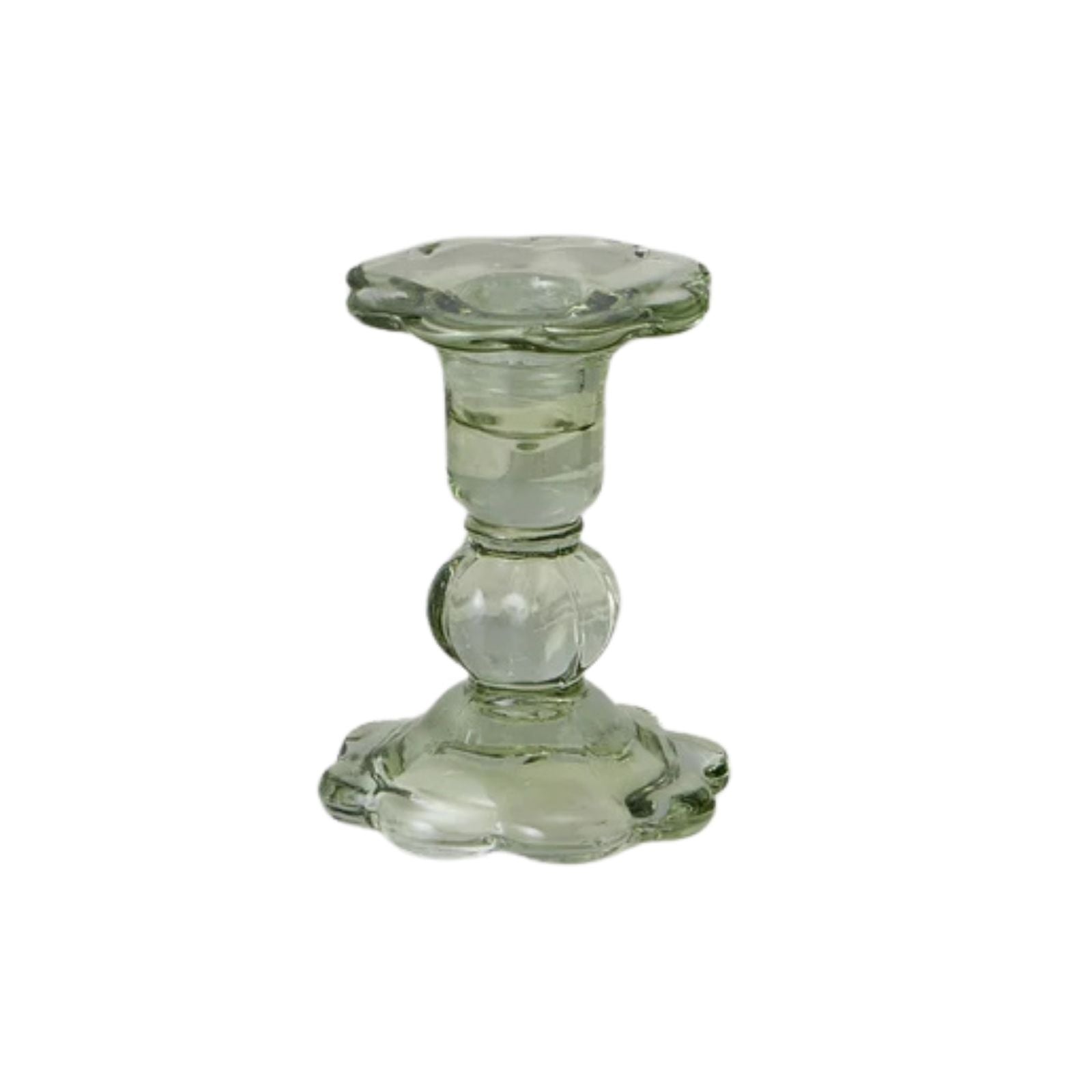 Glass Scalloped Candlestick Pale Green