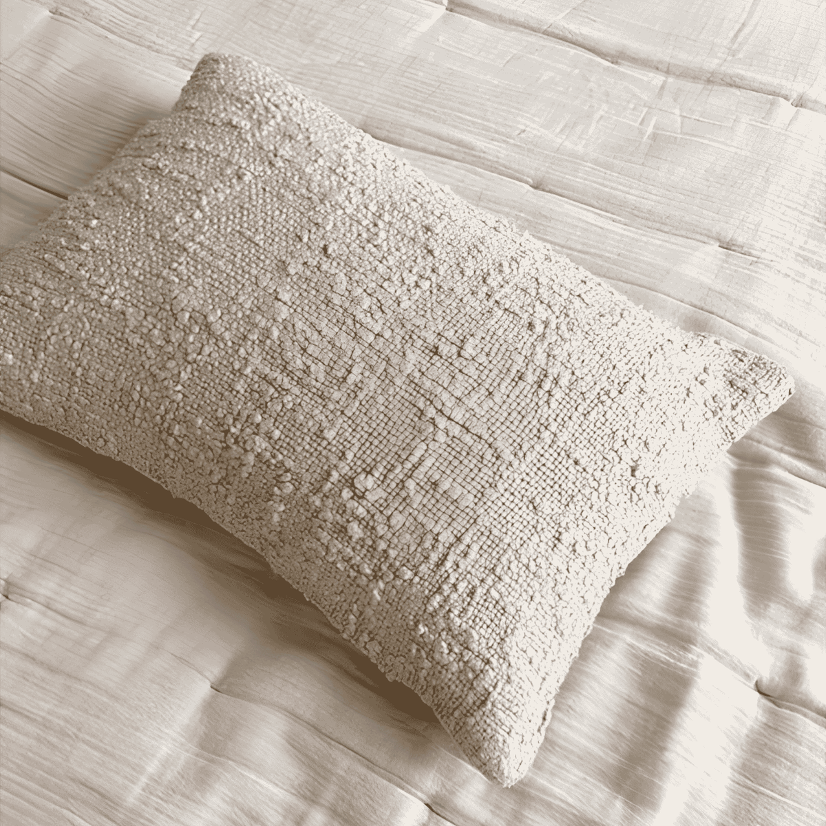 Cozy Cotton Beige Boucle 14x20 Pillow